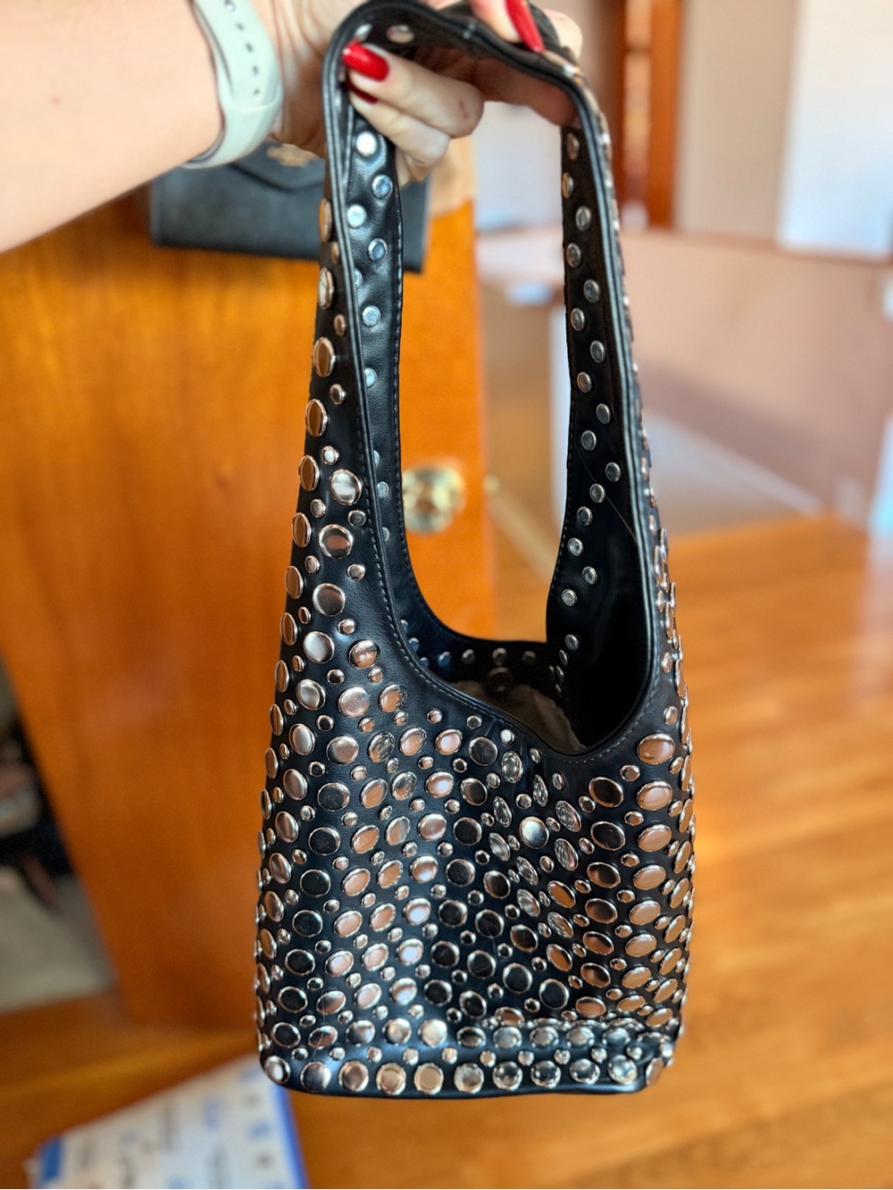 Black Studded Shoulder Bag - Women